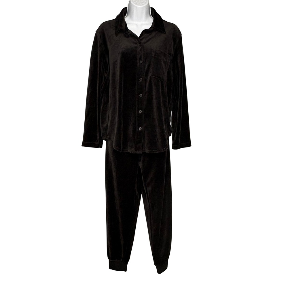 GAP Body Black Cozy Velvet Velour Loungewear Jogger Pajama Track Set Women Sz S